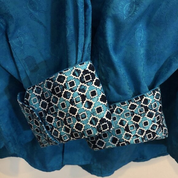 Robert Graham Mens 3XL Blue Jacquard Button-Up Shirt Contrast Flip Cuffs Collar - Picture 3 of 8